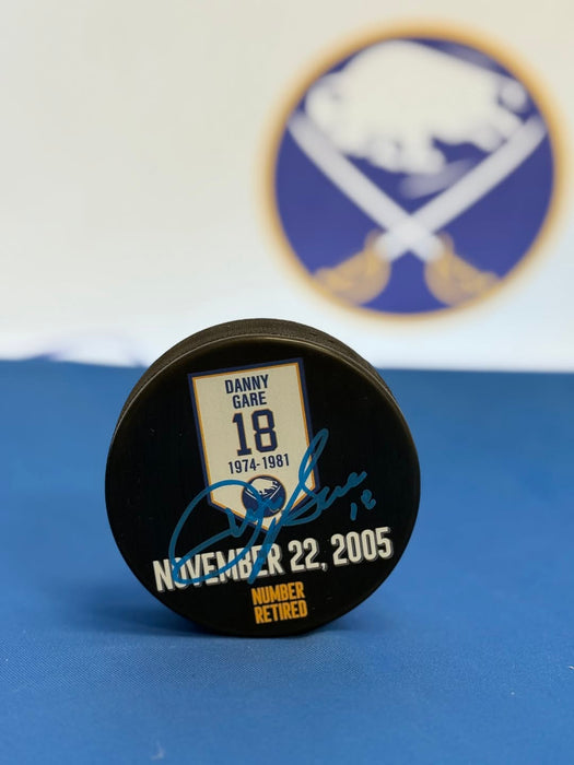 Facebook Auction: Danny Gare Signed Buffalo Sabres Retirement Banner Puck