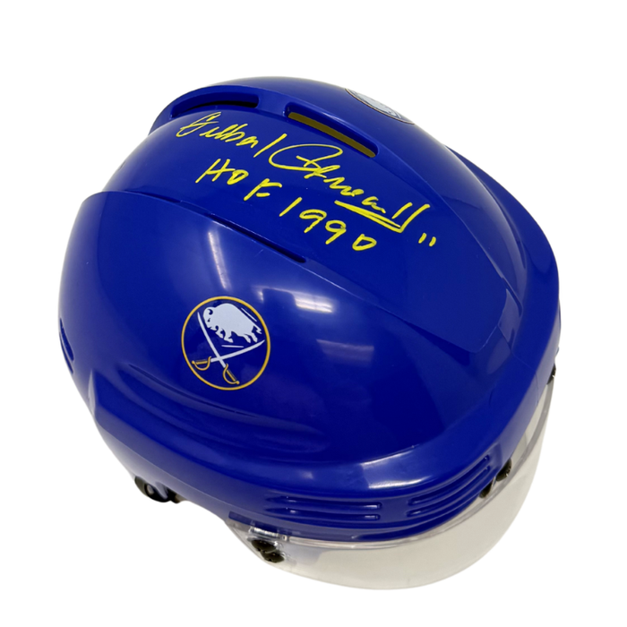 Gilbert Perreault Signed Buffalo Sabres Blue Hockey Mini Helmet with HOF 90