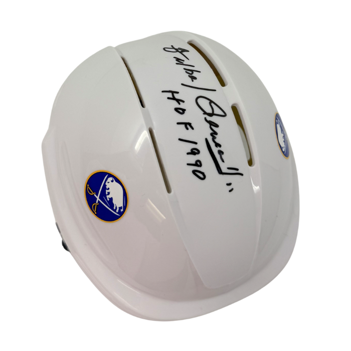 Gilbert Perreault Signed Buffalo Sabres White Hockey Mini Helmet with HOF 90