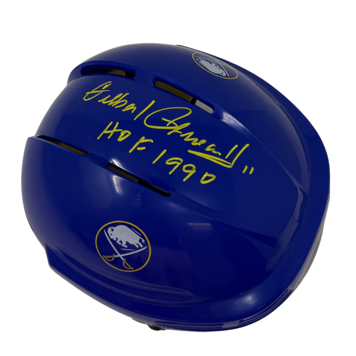 Gilbert Perreault Signed Buffalo Sabres Blue Hockey Mini Helmet with HOF 90