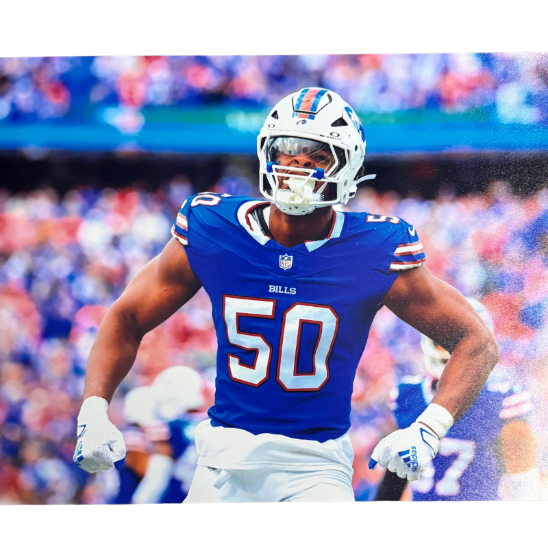 Greg Rousseau Unsigned Flexing in Blue/White 8x10 Photo — TSE Buffalo