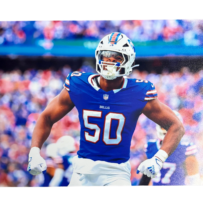 Greg Rousseau Unsigned Flexing in Blue/White 8x10 Photo