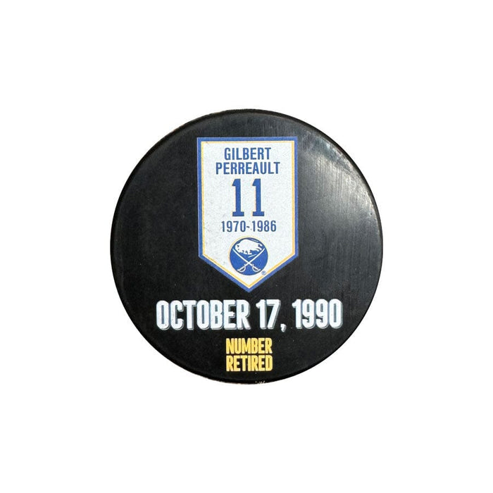 PRE-SALE: Gilbert Perreault Signed Buffalo Sabres Banner Puck PRE-SALE TSE Buffalo 