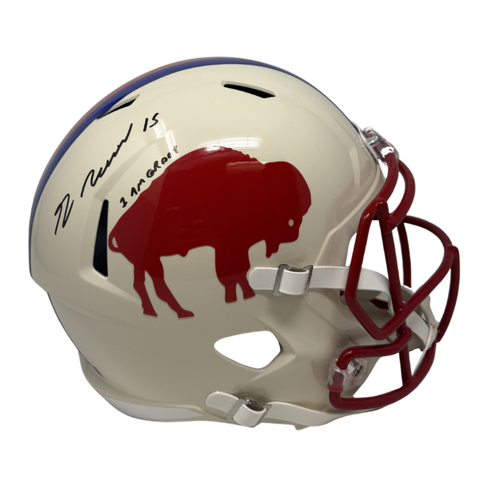 Greg Rousseau Signed Buffalo Bills Full Size Retro Speed Replica Helmet with "I Am Groot"