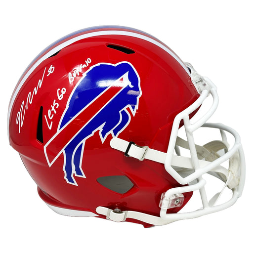 Greg Rousseau Signed Buffalo Bills Full Size Red TB Speed Replica Helmet with Lets Go Buffalo Signed Full Size Helmets TSE Buffalo 