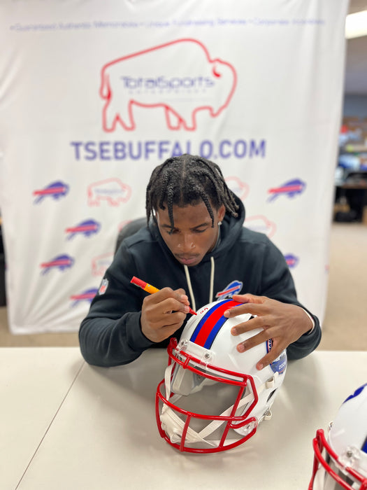 Skyler Bell Signed TSE Exclusive Riddell Inaugural Buffalo Bills Full Size White Speed Replica Helmet with "Go Bills"