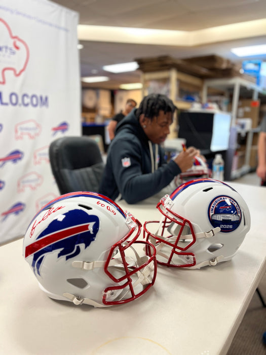 Skyler Bell Signed TSE Exclusive Riddell Inaugural Buffalo Bills Full Size White Speed Replica Helmet with "Go Bills"