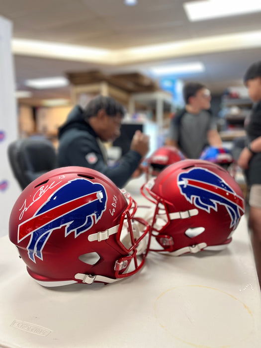 Skyler Bell Signed TSE Exclusive Riddell Inaugural Buffalo Bills Full Size Red Speed Replica Helmet with "Go Bills"