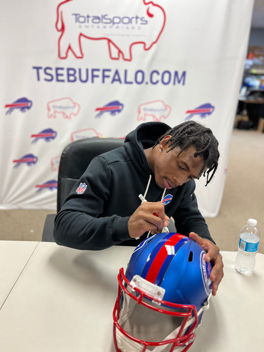 Skyler Bell Signed TSE Exclusive Riddell Inaugural Buffalo Bills Full Size Blue Speed Replica Helmet with "Go Bills"