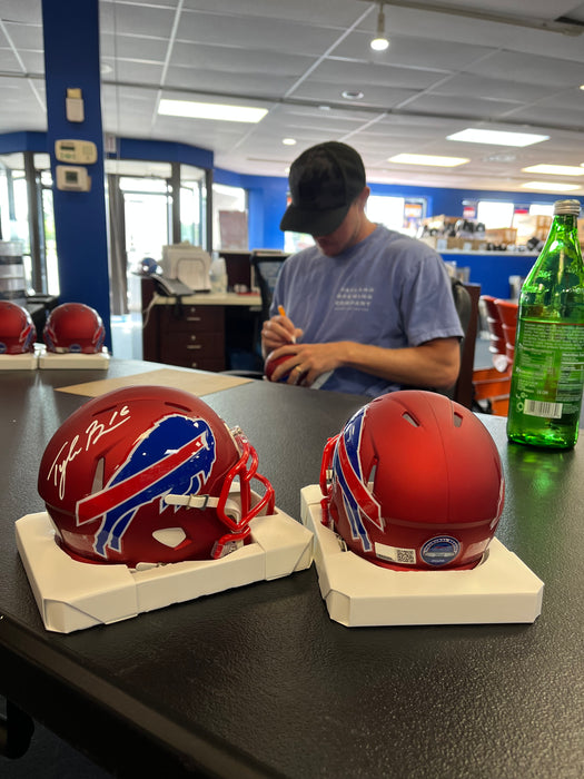 Tyler Bass Signed TSE Exclusive Riddell Inaugural Buffalo Bills Red Speed Mini Helmet
