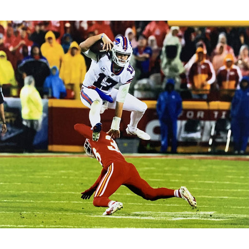 Josh Allen Leaping over L'Jarius Sneed Unsigned Photo Unsigned Photos TSE Buffalo 8x10 
