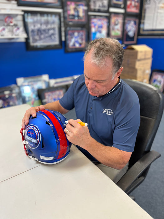 Steve Tasker Signed TSE Exclusive Riddell Inaugural Buffalo Bills Full Size Blue Speed Replica Helmet with "Built By Legends"