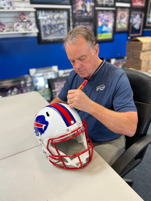 Steve Tasker Signed TSE Exclusive Riddell Inaugural Buffalo Bills White Full Size Speed Replica Helmet with "Built By Legends"