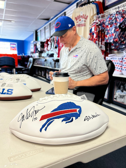 John Fina Signed Buffalo Bills White Logo Football with "Bills Mafia"