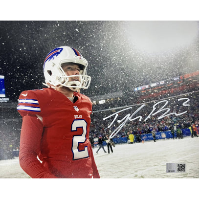 Tyler Bass Signed Close-up Snow Game in Red Uniform 8x10 Photo Signed Photos TSE Buffalo 