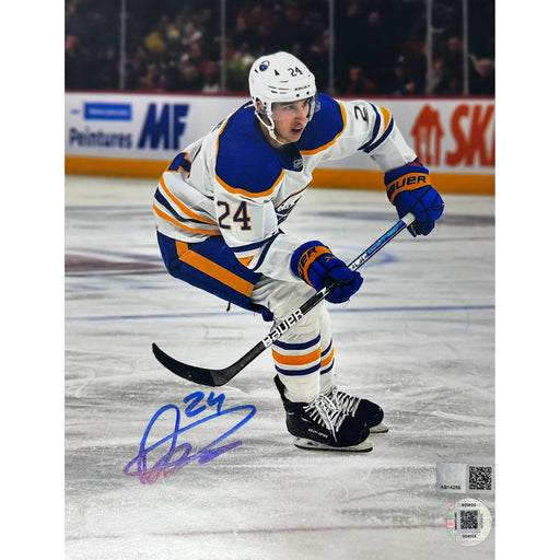 Dylan Cozens Signed Stick Up Skating in White 8x10 Photo Signed Hockey Photo TSE Buffalo 