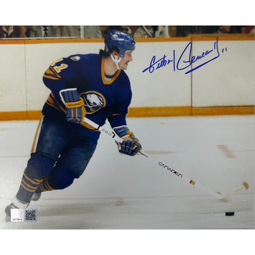 Gilbert Perreault Signed Skating in Blue with Puck Close-Up 8x10 Photo Signed Hockey Photo TSE Buffalo 