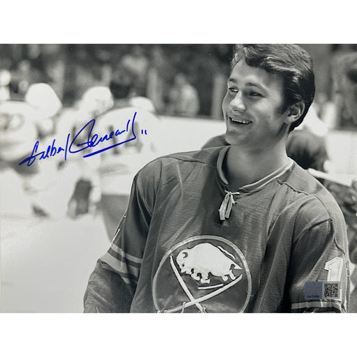 Gilbert Perreault Signed Skating Close-Up in Black and White 8x10 Photo Signed Hockey Photo TSE Buffalo 