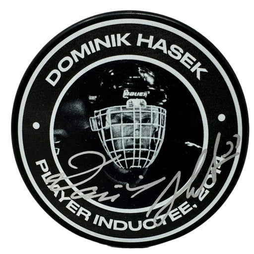 Dominik Hasek Signed Buffalo Sabres Player Inductee Hall of Fame Puck Signed Hockey Pucks TSE Buffalo 