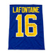 Pat LaFontaine Signed Custom Blue Jersey Panel with HOF 2003 Signed Hockey Jersey TSE Buffalo 