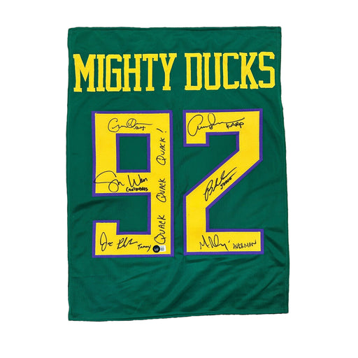 Mighty Ducks Cast Signed Green Custom Jersey Panel with "Quack Quack Quack" Signed Movie TSE Buffalo 