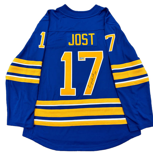 Tyson Jost Signed Sabres Authentic Fanatics Licensed Blue Jersey Signed Hockey Jersey TSE Buffalo 
