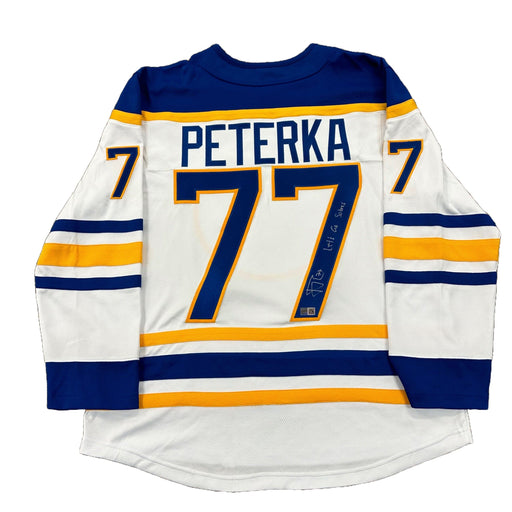 JJ Peterka Signed Sabres Authentic Fanatics White Jersey with "Let's Go Sabres" Signed Hockey Jersey TSE Buffalo 