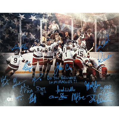 Team USA 1980 Miracle on Ice Celebration Signed 16x20 Photo with "Do You Believe In Miracles?" Signed Photos TSE Buffalo 