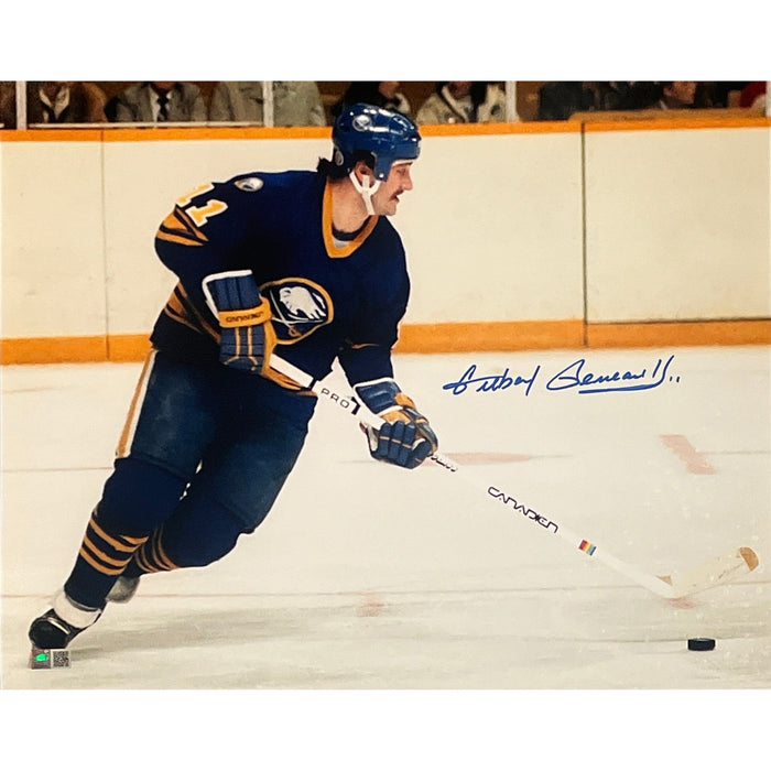 PRE-SALE: Gilbert Perreault Signed Skating in Blue Photo PRE-SALE TSE Buffalo 