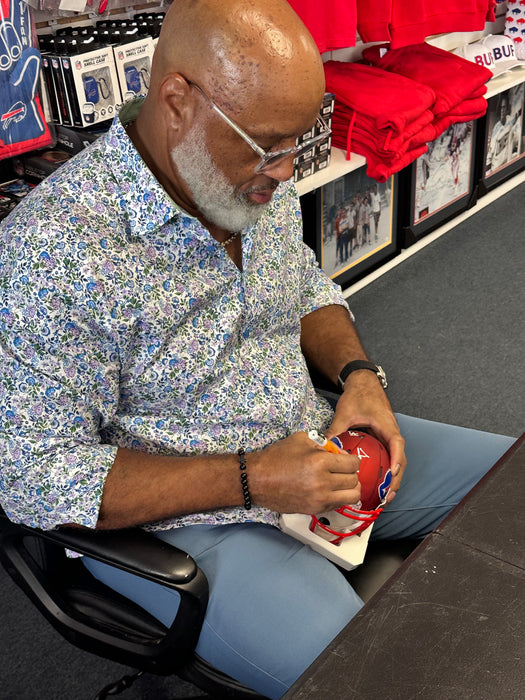 Cornelius Bennett Signed TSE Exclusive Riddell Inaugural Buffalo Bills Red Speed Mini Helmet "Go Bills"