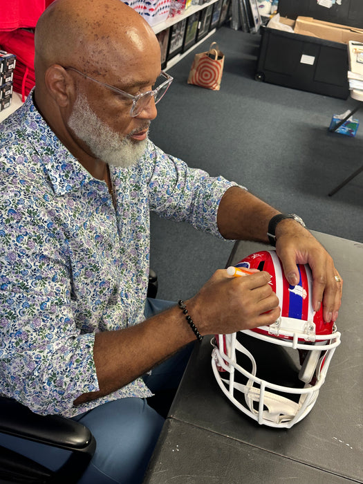 Cornelius Bennett Signed Signed Buffalo Bills Full Size Red Throwback Speed Replica Helmet with "2X AFC DPOY"
