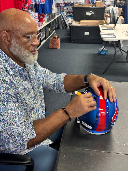 Cornelius Bennett Signed TSE Exclusive Riddell Inaugural Buffalo Bills Full Size Blue Speed Replica Helmet