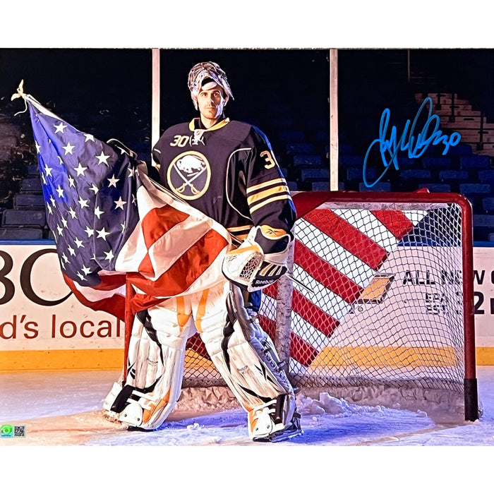 Ryan Miller Signed Holding USA Flag in Net 16x20 Photo Signed Hockey Photo TSE Buffalo 
