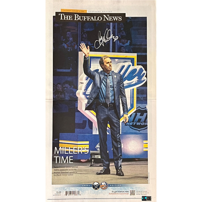 Ryan Miller Signed Newspaper Banner Retirement Edition Signed Hockey Photo TSE Buffalo 
