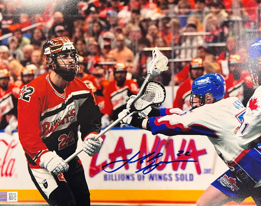 Josh Byrne Signed Shooting Close-up vs Toronto Photo Signed Lacrosse Photo TSE Buffalo 