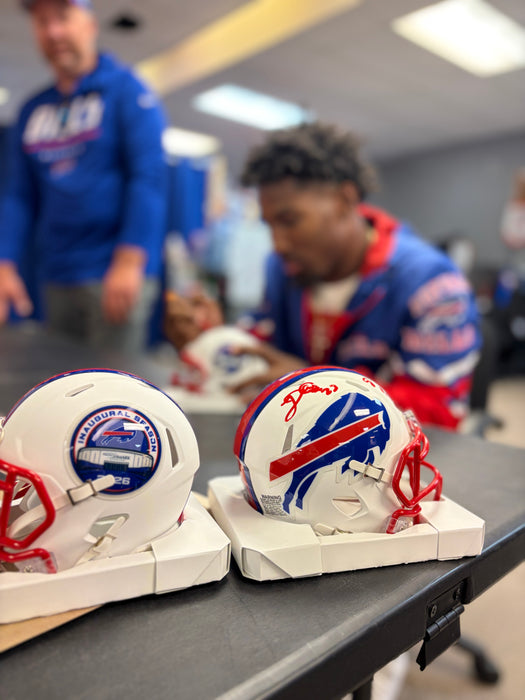 Dee Alford Signed TSE Exclusive Riddell Inaugural Buffalo Bills White Speed Mini Helmet with "Go Bills"
