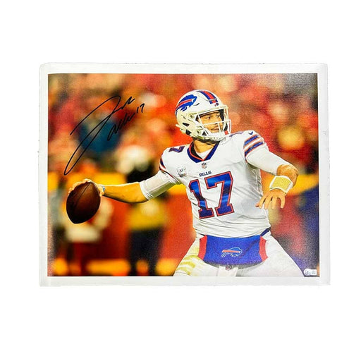 Josh Allen Signed Throwing in White 16x20 Canvas Signed Photos TSE Buffalo 