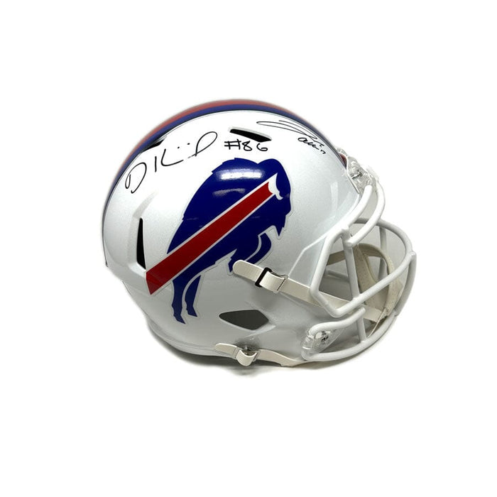 Dalton Kincaid and Josh Allen Dual Signed Buffalo Bills Full Size 2021 Speed Authentic Helmet Signed Full Size Helmets TSE Buffalo 