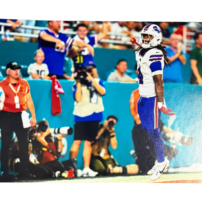 James Cook Unsigned Endzone Jump vs Miami 8x10 Photo