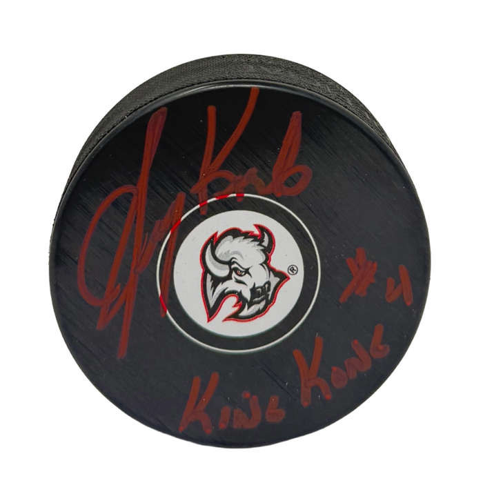 Jerry Korab Signed Buffalo Sabres Small Goathead Logo Hockey Puck with "King Kong"