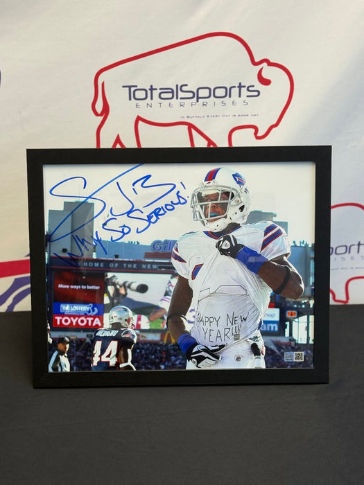 Facebook Auction: Stevie Johnson Signed Flashing Happy New Shirt Photo with Why So Serious! 11x14 (Standard Frame)