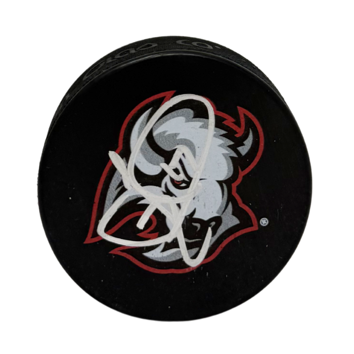Jason Zucker Signed Buffalo Sabres Large Goathead Logo Hockey Puck
