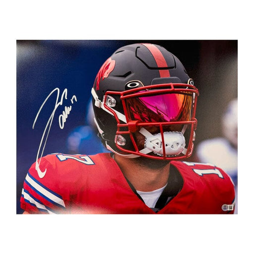 Josh Allen Signed Close up in Black Helmet 16x20 Photo Signed Photos TSE Buffalo 