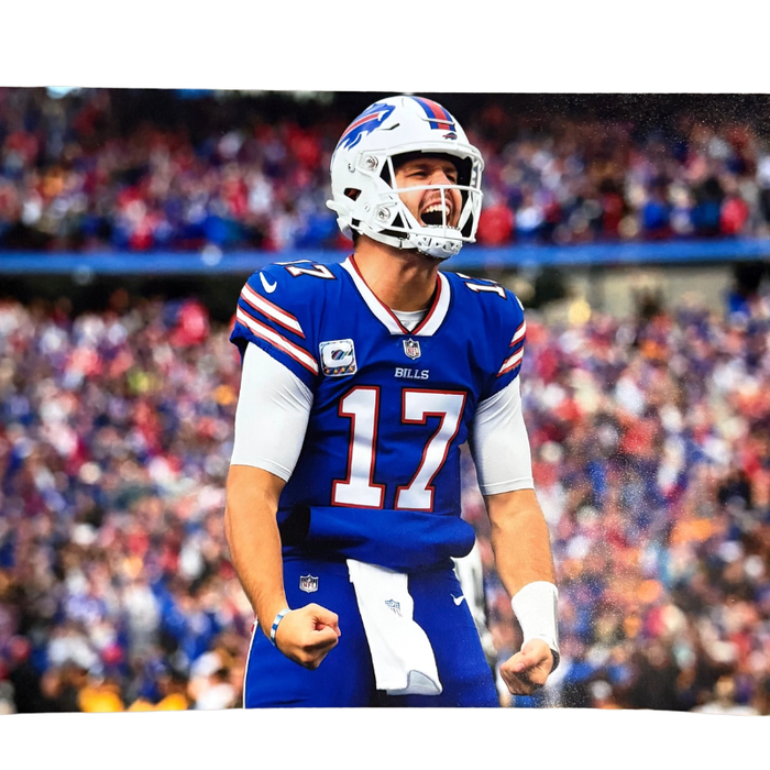 Josh Allen Unsigned Yelling in Blue 8x10 Photo