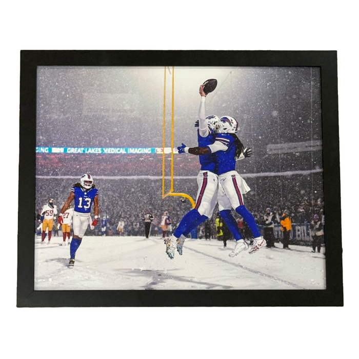 Josh Allen and James Cook Unsigned Touchdown Celebration 11x14 Photo with Standard Frame