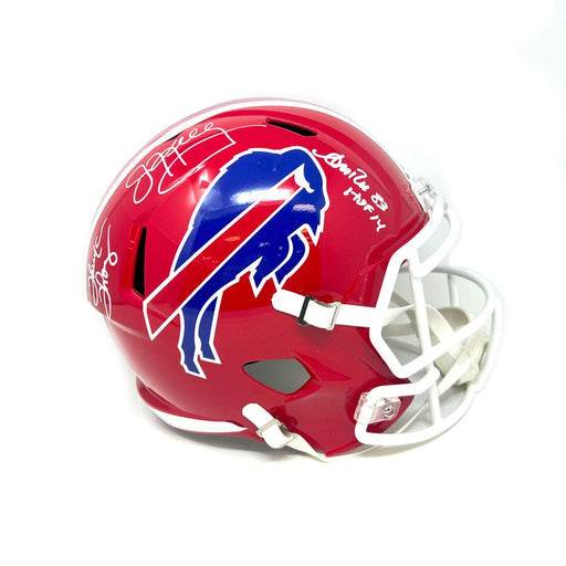 Triplets (Kelly, Thomas, Reed) Signed Buffalo Bills Full Size Red TB Speed Replica Helmet Signed Full Size Helmets TSE Buffalo 