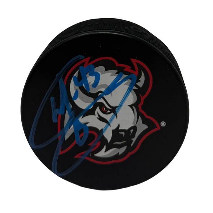 Martin Biron Signed Buffalo Sabres Large Goat Head Logo Hockey Puck
