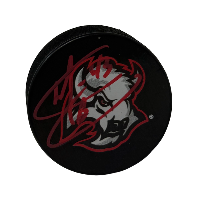 Martin Biron Signed Buffalo Sabres Large Goat Head Logo Hockey Puck
