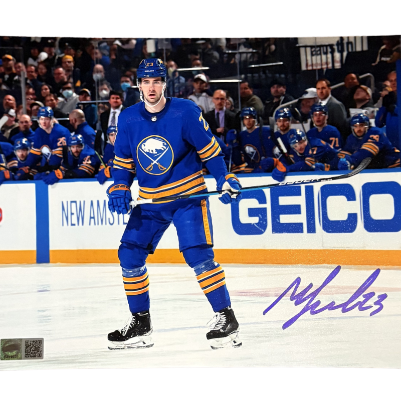 Mattias Samuelsson Signed Stick Up Standing In Front of Home Bench 8x1 ...