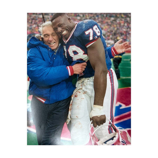 PRE-SALE: Marv Levy Signed Hugging Bruce Smith Vertical Photo PRE-SALE TSE Buffalo 